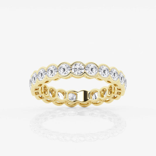 Round Lab Grown Diamond Half Bezel Eternity Wedding Band In 14K Yellow Gold