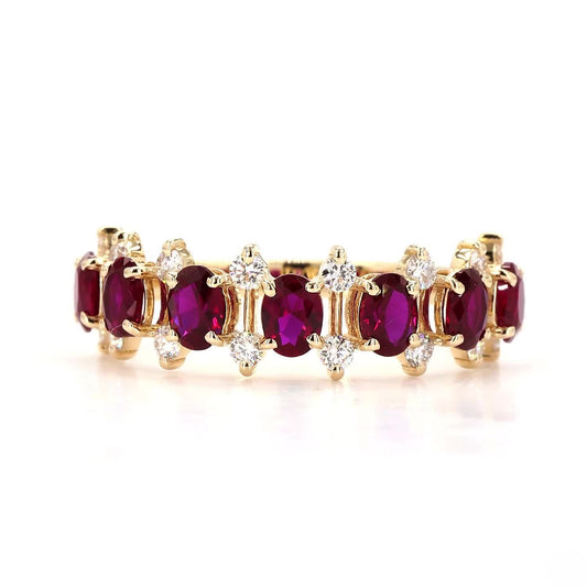 Ruby Oval And Round Half Eternity Band In 14K Yellow Gold