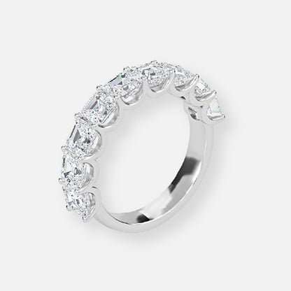 0.45ct 9 Stone Asscher Lab Grown Diamond Half Eternity Anniversary Band In 14K White Gold (US Size: 5.00)
