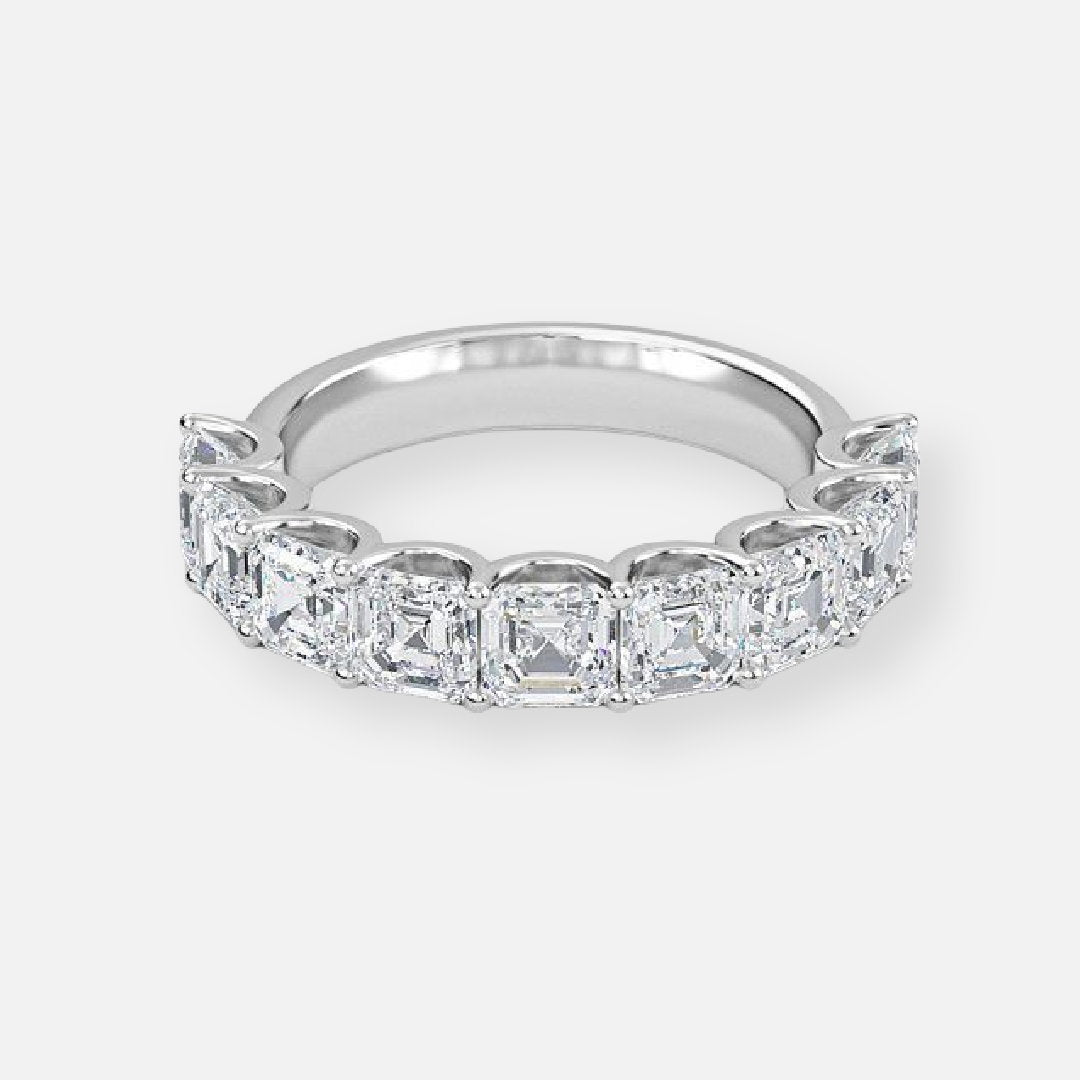 0.45ct 9 Stone Asscher Lab Grown Diamond Half Eternity Anniversary Band In 14K White Gold (US Size: 5.00)