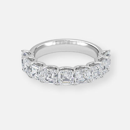 0.45ct 9 Stone Asscher Lab Grown Diamond Half Eternity Anniversary Band In 14K White Gold (US Size: 5.00)
