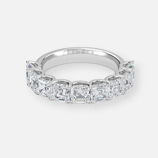 0.45ct 9 Stone Asscher Lab Grown Diamond Half Eternity Anniversary Band In 14K White Gold (US Size: 5.00)