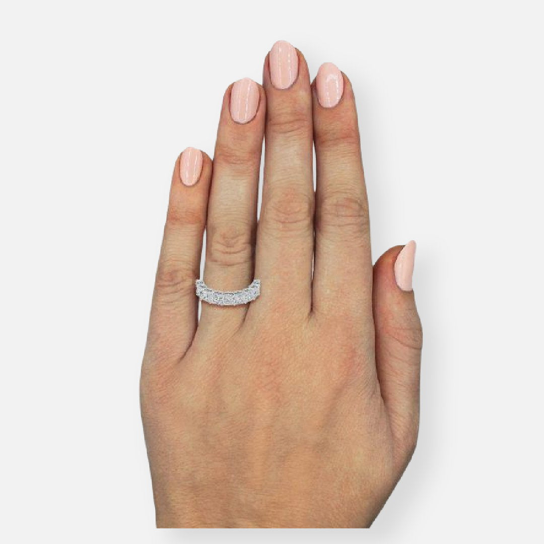 0.45ct 9 Stone Asscher Lab Grown Diamond Half Eternity Anniversary Band In 14K White Gold (US Size: 5.00)