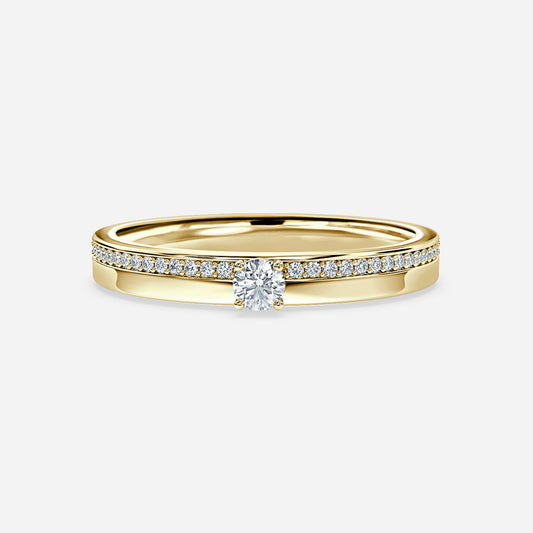 0.19ct Big Round Lab Grown Diamond Solitaire Pave Wedding Band In 14K Yellow Gold (US Size: 4.50)