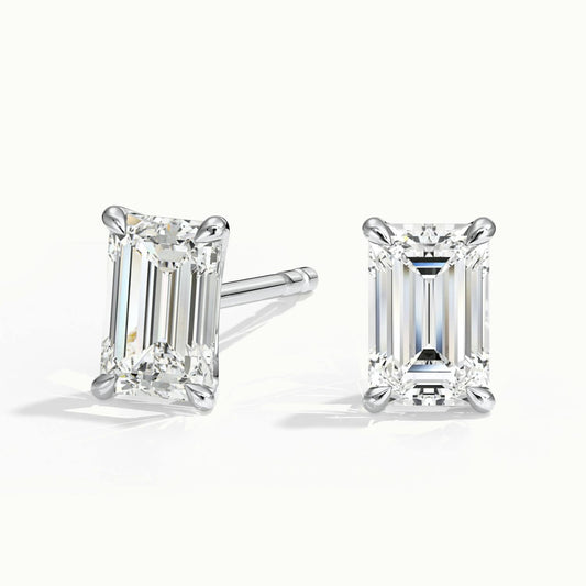 Emerald Cut Lab Grown Diamond Stud Earrings in 14K White Gold