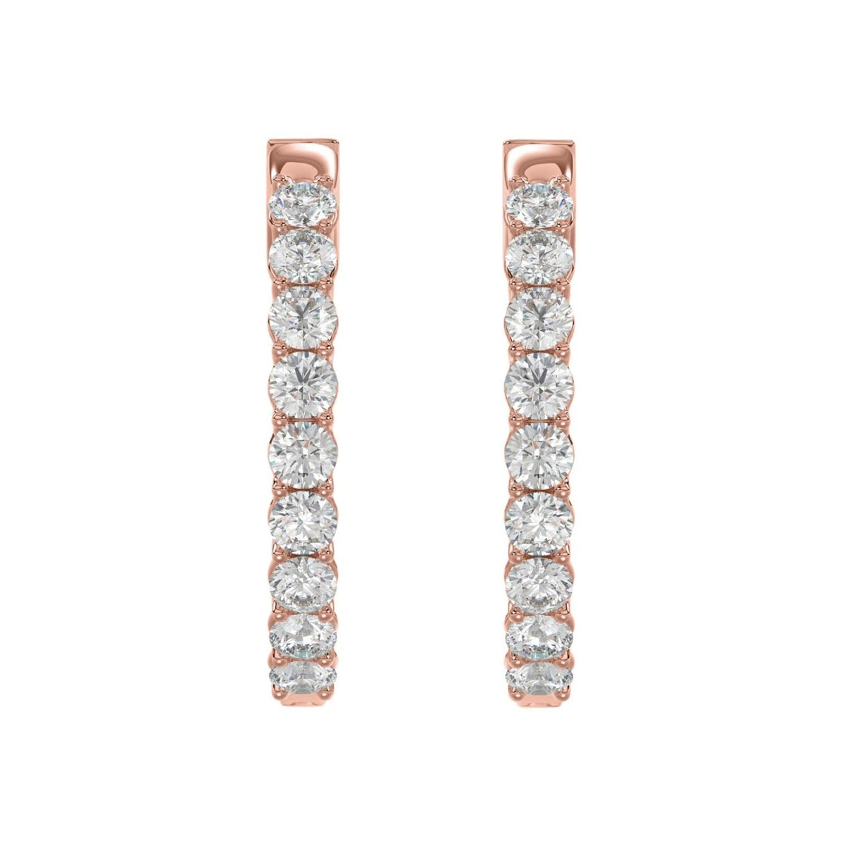 Inside-Out Round Hoop Earrings 3 Carat Round Lab Grown Diamond in 14K Rose Gold