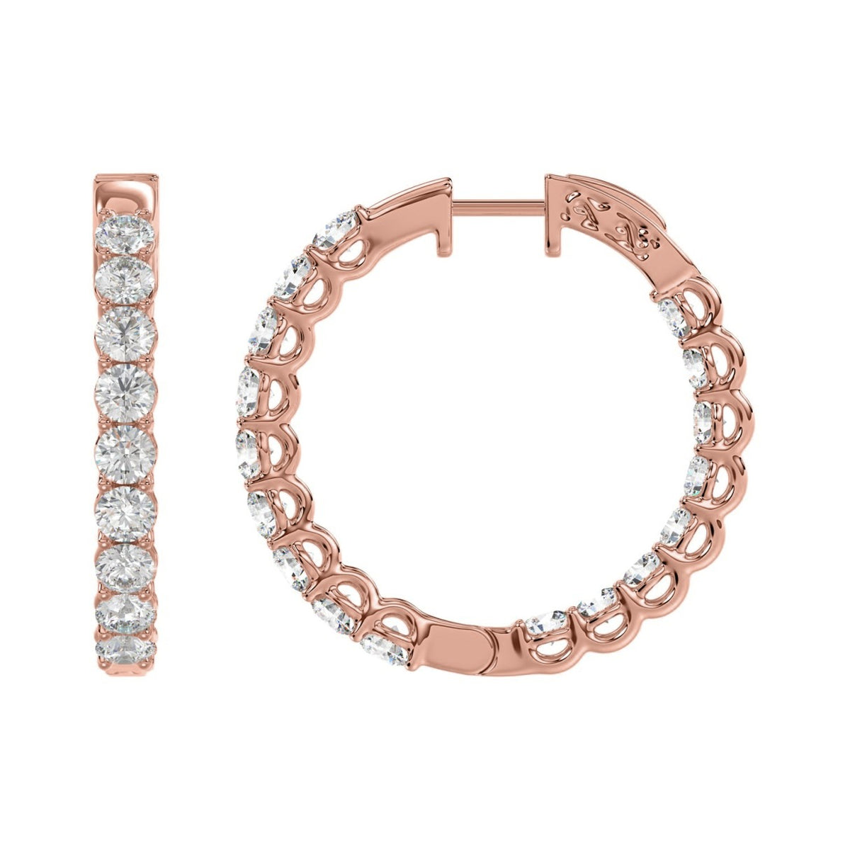 Inside-Out Round Hoop Earrings 3 Carat Round Lab Grown Diamond in 14K Rose Gold