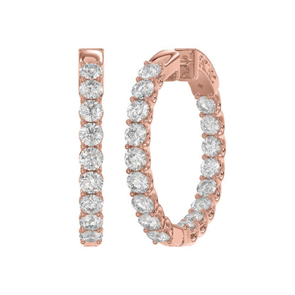 Inside-Out Round Hoop Earrings 3 Carat Round Lab Grown Diamond in 14K Rose Gold