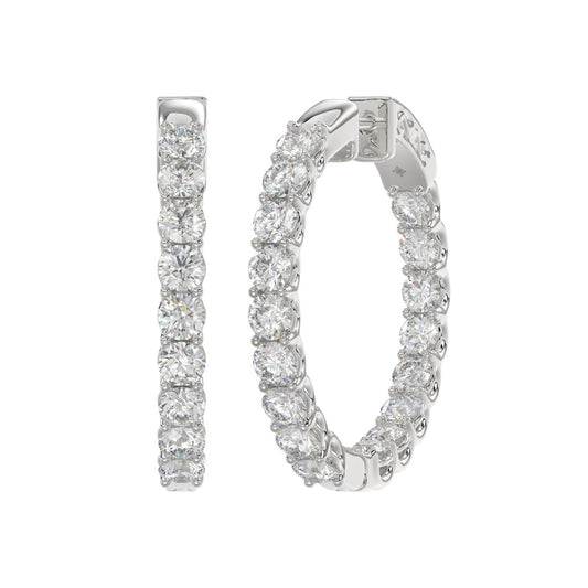 Inside-Out Round Hoop Earrings 3 Carat Round Lab Grown Diamond in 14K White Gold