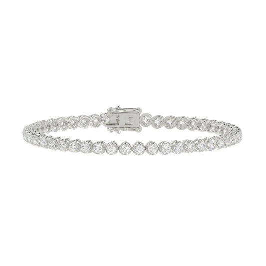 Microfusion Prong Set Tennis Bracelet 3 Carat Round Lab Grown Diamond in 14K White Gold