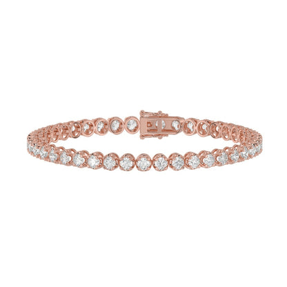Microfusion Prong Set Tennis Bracelet 5 Carat Round Lab Grown Diamond in 14K Rose Gold