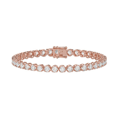 Microfusion Prong Set Tennis Bracelet 7 Carat Round Lab Grown Diamond in 18K Rose Gold
