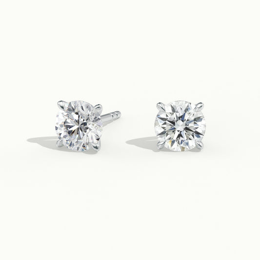 Round 4 Prong Lab Grown Diamond Stud Earrings in White Gold & Platinum - front view