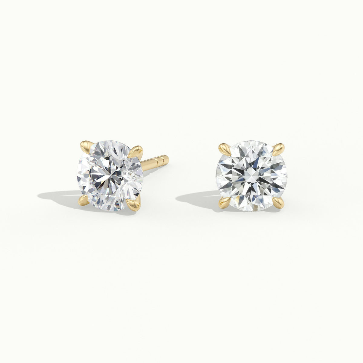 Round 4 Prong Lab Grown Diamond Stud Earrings in Yellow Gold - front view