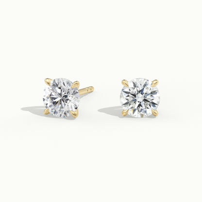 Round 4 Prong Lab Grown Diamond Stud Earrings in Yellow Gold - front view