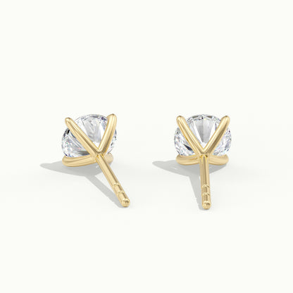 Round 4 Prong Lab Grown Diamond Stud Earrings in Yellow Gold - side view