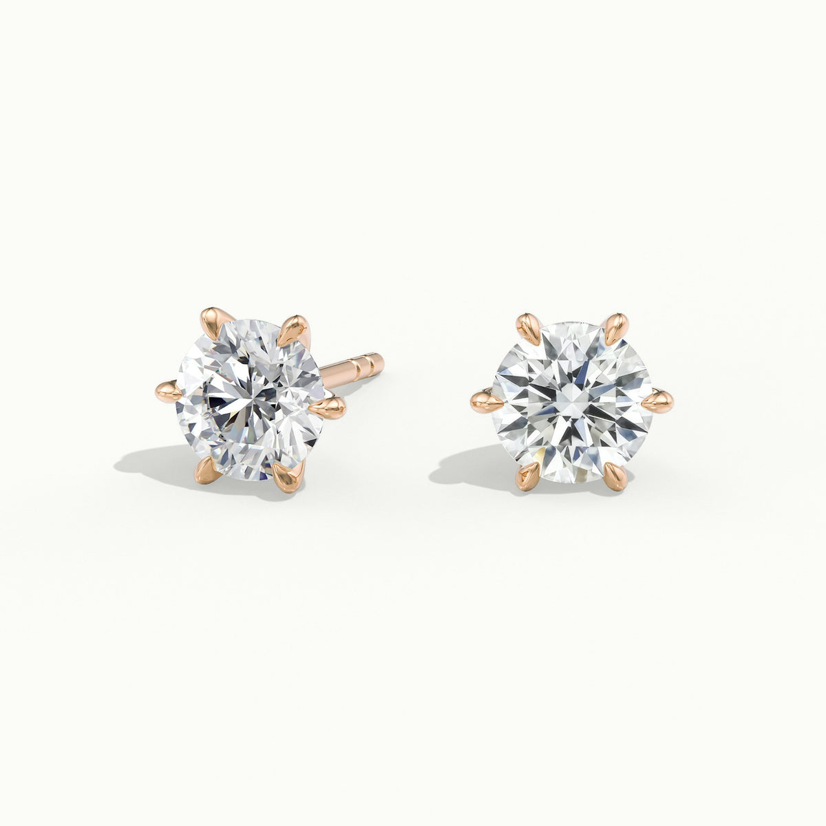 Round 6 Prong Lab Grown Diamond Stud Earrings in Rose Gold - front view