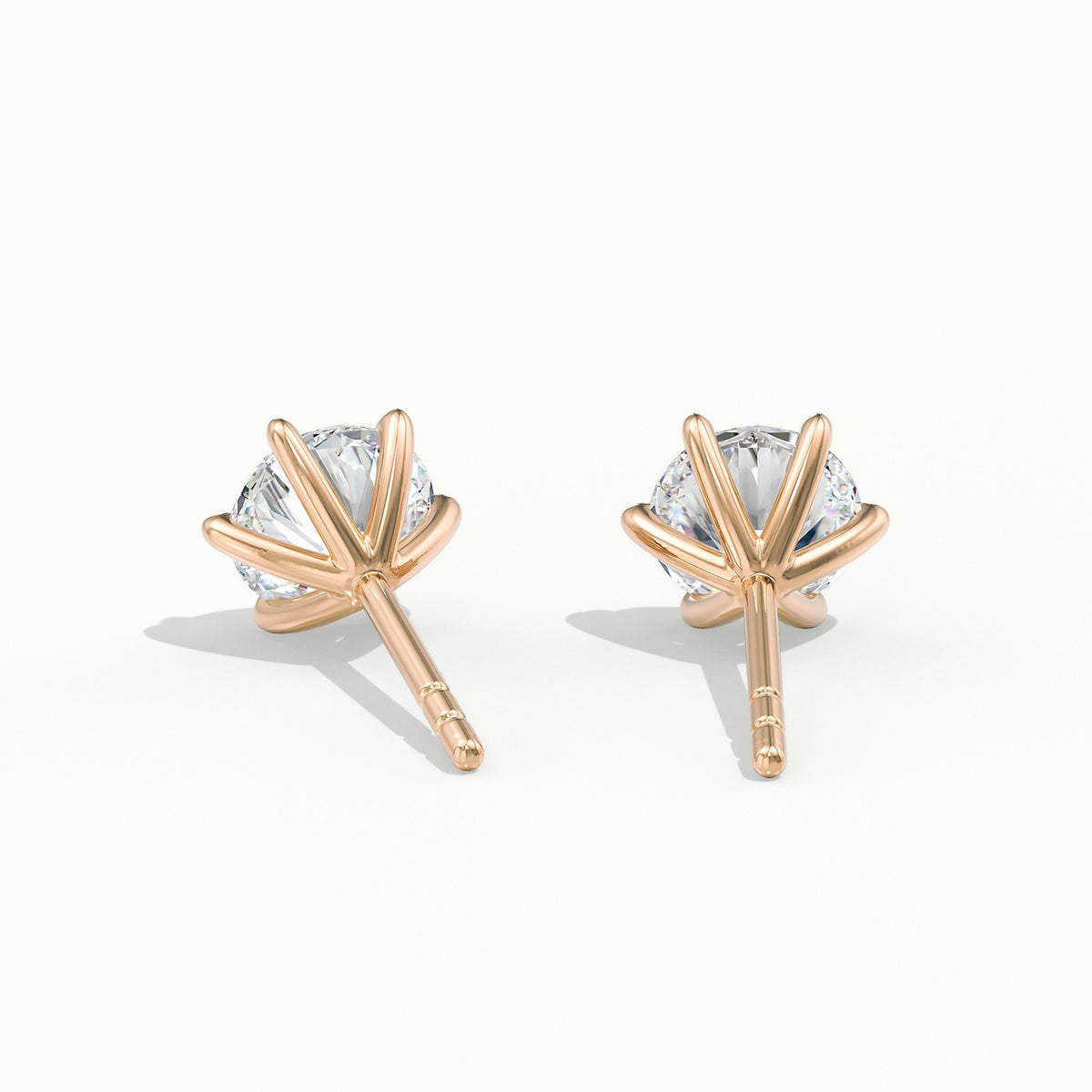 Round 6 Prong Lab Grown Diamond Stud Earrings in Rose Gold - side view