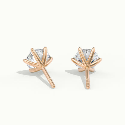 Round 6 Prong Lab Grown Diamond Stud Earrings in Rose Gold - side view