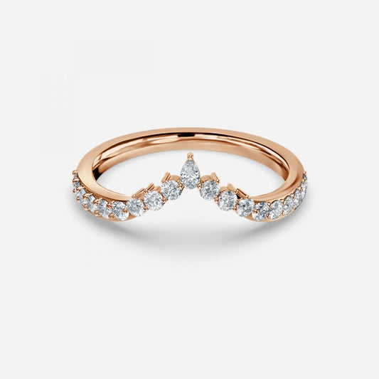 0.18ct York Pear Lab Grown Diamond Crown Pave Stackable Wedding Band In 14K Rose Gold (US Size: 7)