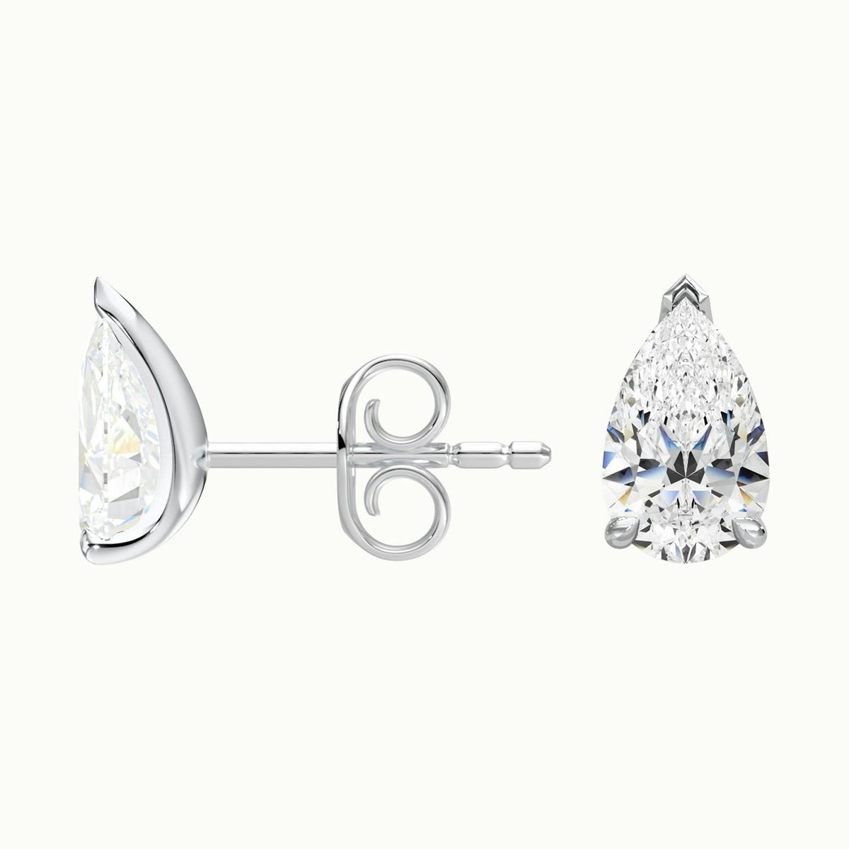 Pear Lab Grown Diamond Stud Earrings in 18K White Gold