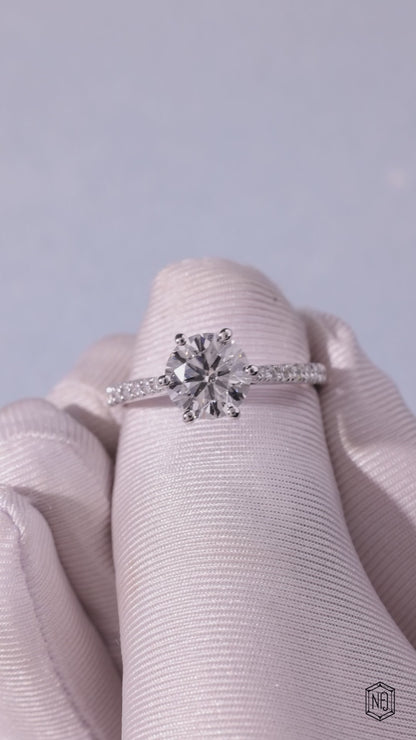 3.00 Carat Round Cut Lab Grown Diamond Side Stone Pavé Engagement Ring