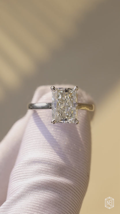 3.38 Carat Radiant Cut Lab Grown Diamond Delicate Hidden Halo Engagement Ring