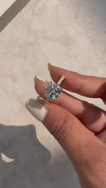 2.25 Carat Cushion Cut Lab Grown Diamond Delicate Hidden Halo Engagement Ring