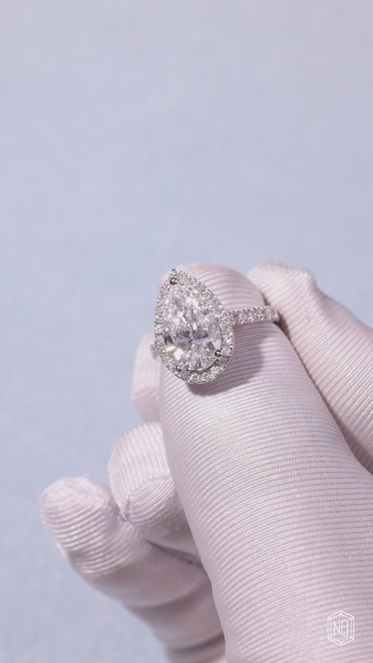 3.43 Carat Pear Cut Lab Grown Diamond Classic Diamond Halo Engagement Ring