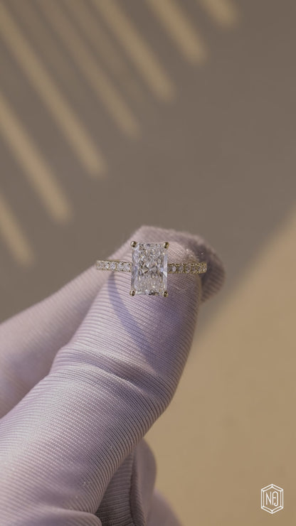 2.52 Carat Radiant Cut Lab Grown Diamond Delicate Hidden Halo Engagement Ring