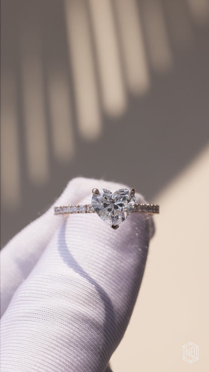 1.93 Carat Heart Cut Lab Grown Diamond Delicate Hidden Halo Engagement Ring