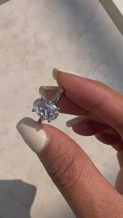 3.08 Carat Oval Cut Lab Grown Diamond Classic Solitaire Engagement Ring