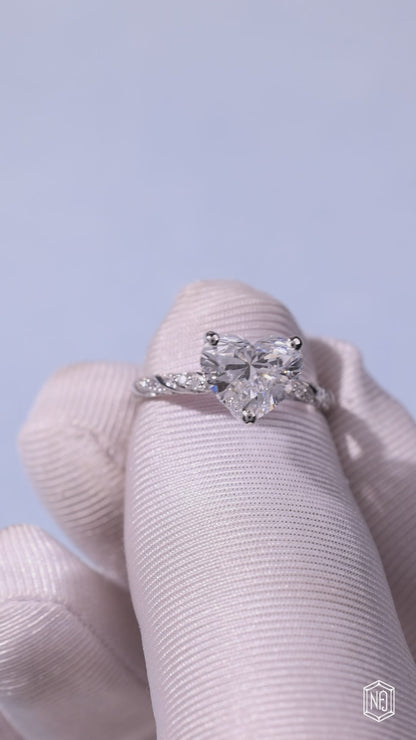 3.3 Carat Heart Cut Lab Grown Diamond Side Stone Pavé Engagement Ring