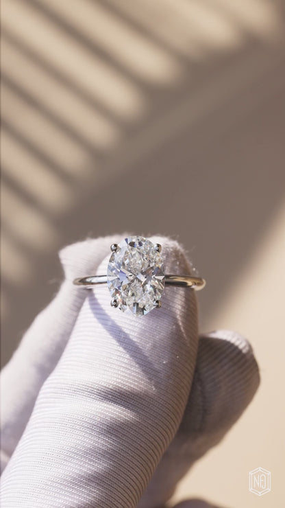 4.09 Carat Oval Cut Lab Grown Diamond Classic Solitaire Engagement Ring - Video Overview