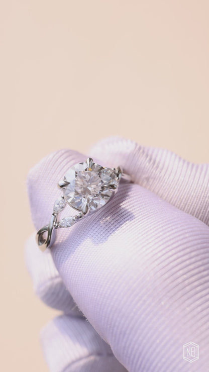 1.51 Carat Round Cut Lab Grown Diamond Side Stone Pavé Engagement Ring