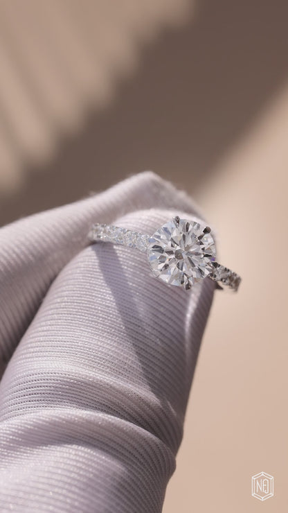 1.85 Carat Round Cut Lab Grown Diamond Delicate Hidden Halo Engagement Ring