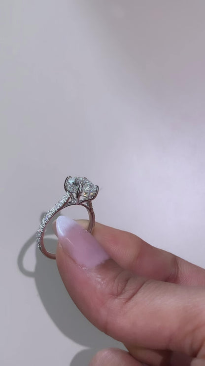 2.75 Carat Round Cut Lab Grown Diamond Delicate Hidden Halo Engagement Ring
