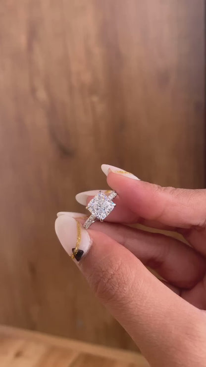 2.48 Carat Cushion Cut Lab Grown Diamond Side Stone Pavé Engagement Ring