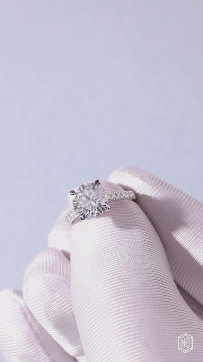 2.66 Carat Round Cut Lab Grown Diamond Side Stone Pavé Engagement Ring