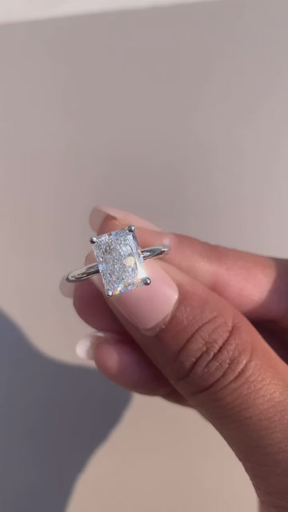 3.11 Carat Radiant Cut Lab Grown Diamond Classic Solitaire Engagement Ring