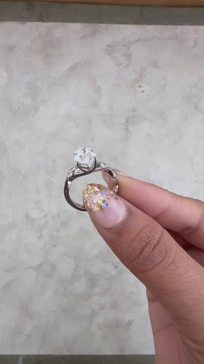 3.1 Carat Marquise Cut Lab Grown Diamond Side Stone Pavé Engagement Ring