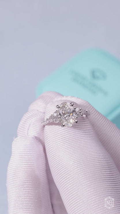 2.06 Carat Oval Cut Lab Grown Diamond Vintage Inspired Heirloom Engagement Ring