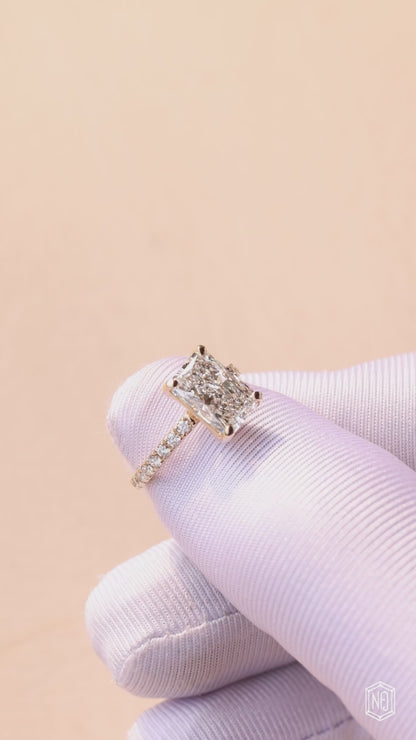 2.81 Carat Radiant Cut Lab Grown Diamond Side Stone Pavé Engagement Ring