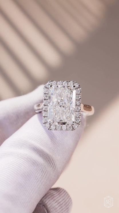 7.29 Carat Radiant Cut Lab Grown Diamond Classic Diamond Halo Engagement Ring