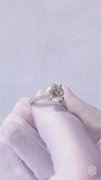 5.53 Carat Round Cut Lab Grown Diamond Side Stone Pavé Engagement Ring