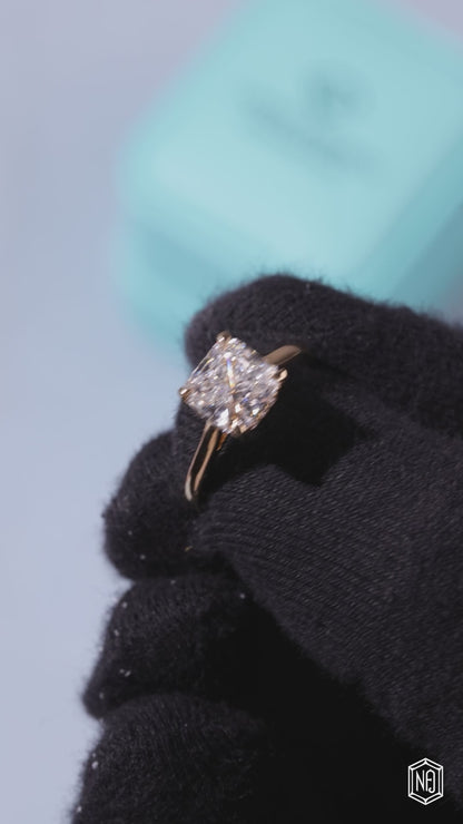 3.05 Carat Radiant Cut Lab Grown Diamond Delicate Hidden Halo Engagement Ring
