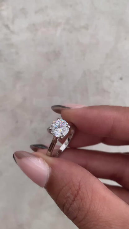 1.93 Carat Round Cut Lab Grown Diamond Delicate Hidden Halo Engagement Ring