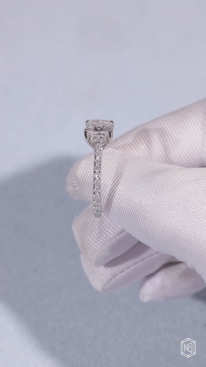 2.25 Carat Cushion Cut Lab Grown Diamond Delicate Hidden Halo Engagement Ring