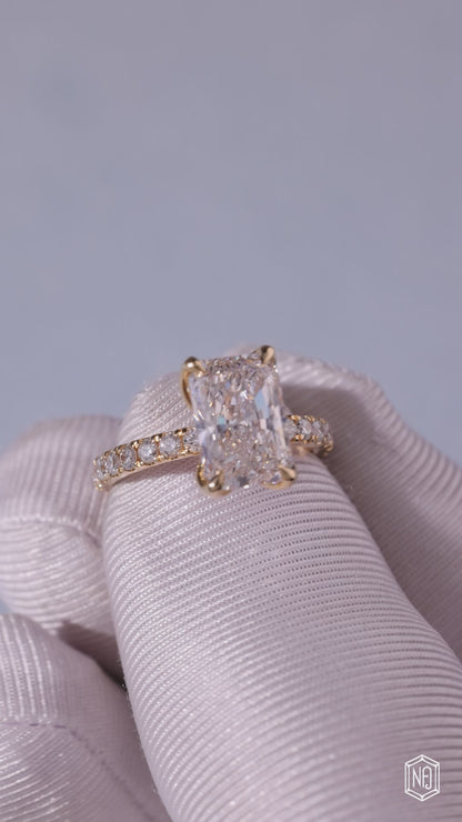 3.53 Carat Radiant Cut Lab Grown Diamond Side Stone Pavé Engagement Ring