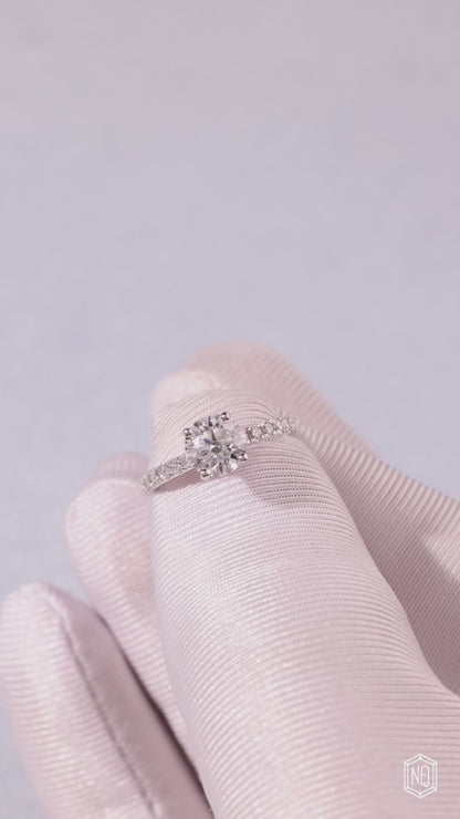 1.1 Carat Round Cut Lab Grown Diamond Side Stone Pavé Engagement Ring